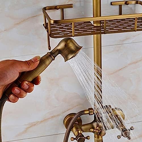 TECKI Rainfall Shower Faucet Set with Antique Brass Handheld Head
