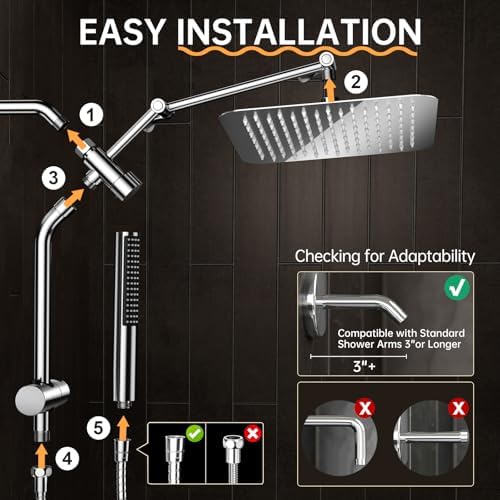 Veken 10 All Metal Rain Shower Head with Handheld Combo 1