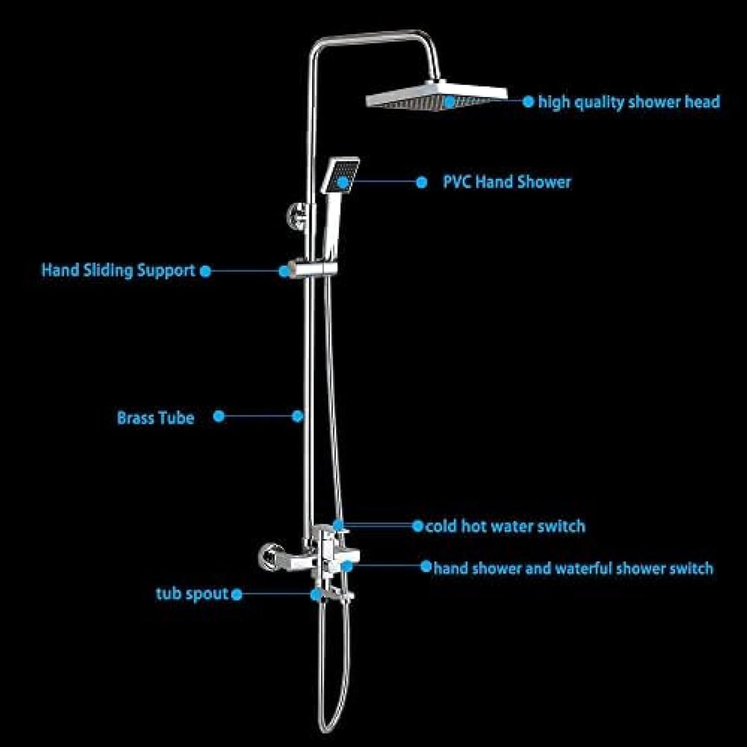 TECKI Rainfall Shower Faucet System with Handheld and Wall-mounted Mixer Set