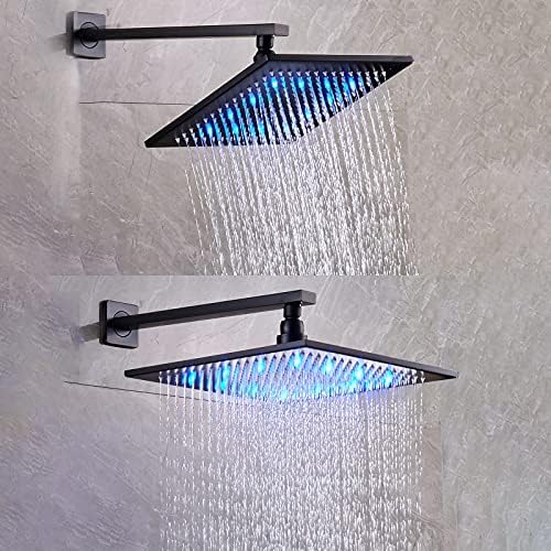 Black LED Shower Head Set with Waterfall Tub Spout and Handheld Shower