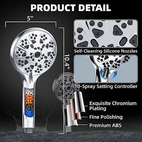VOXPOA 5 Handheld Shower Head with 10 Spray Settings