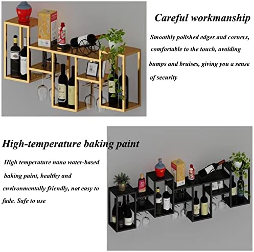 Gold Floating Wall-Mounted Wine Rack with Storage