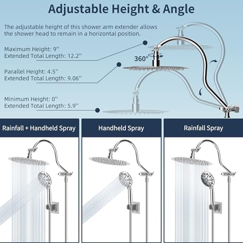 Hibbent All Metal Shower Head Combo with 7 Spray Settings and Adjustable Arm