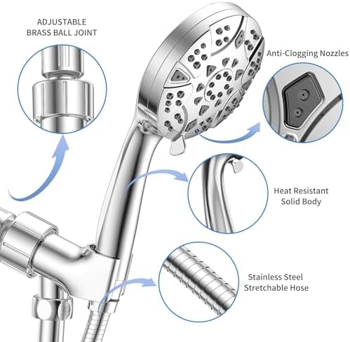 VKZK High Pressure 8 Mode Handheld Shower Head with Stainless Steel Hose