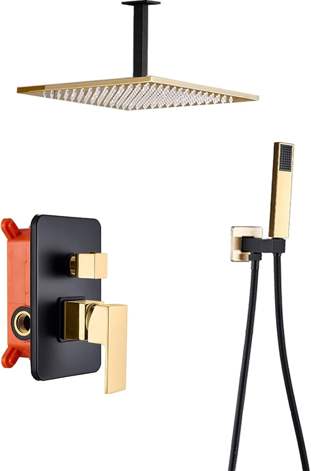 Black Gold Shower Faucet Set with Rain Head and Handheld