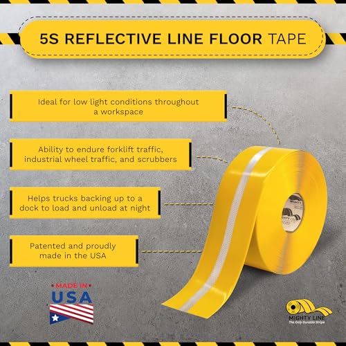 Mighty Line Heavy-Duty Reflective Floor Tape 4 Yellow 75 Roll