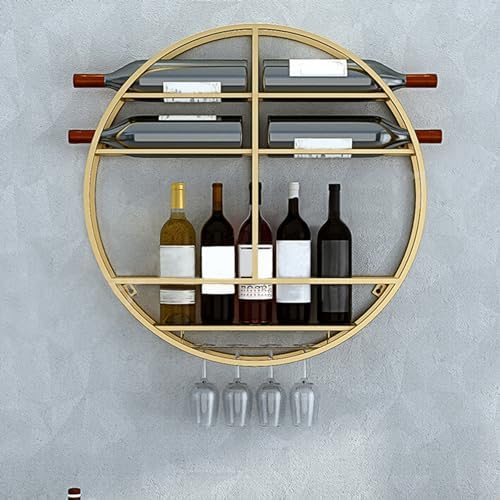MeyeLo Round Wall Wine Rack with Glass Holder