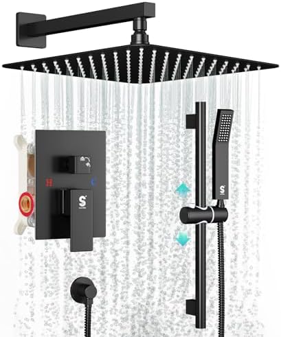 SR SUN RISE 10 Inch Slide Bar Shower Set with Matte Black Faucet