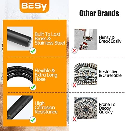 BESy Black Brass Handheld Shower Head 2 In 1 Set