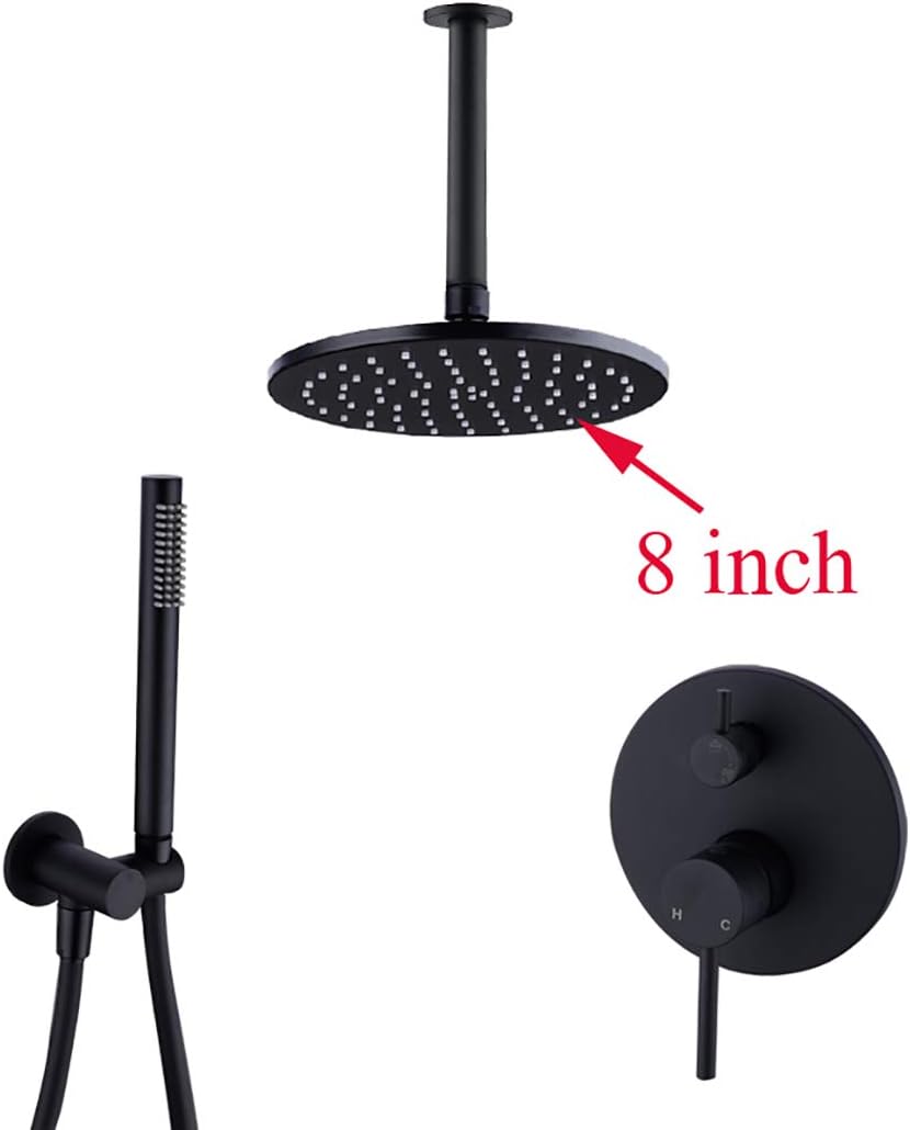 Luxury Brass Black Ceiling Mounted Shower System with Rainfall and Handheld Heads