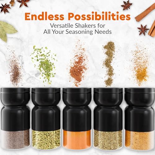HOME EC Salt Pepper Shakers Set with Adjustable Pour Holes - Farmhouse Style