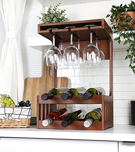 Mind Reader Wall-Mounted Wine Rack 6-Bottle Capacity Wood Brown
