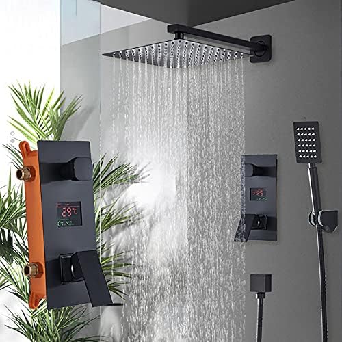 Wall Mounted Matte Black Shower Combo Set with Digital Display