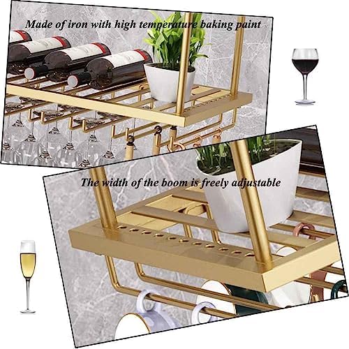 Brass Hanging Wine Rack with Adjustable Glass Holder