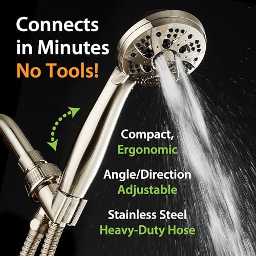 AquaDance High Pressure 6-Setting Handheld Shower Head with Stainless Steel Hose