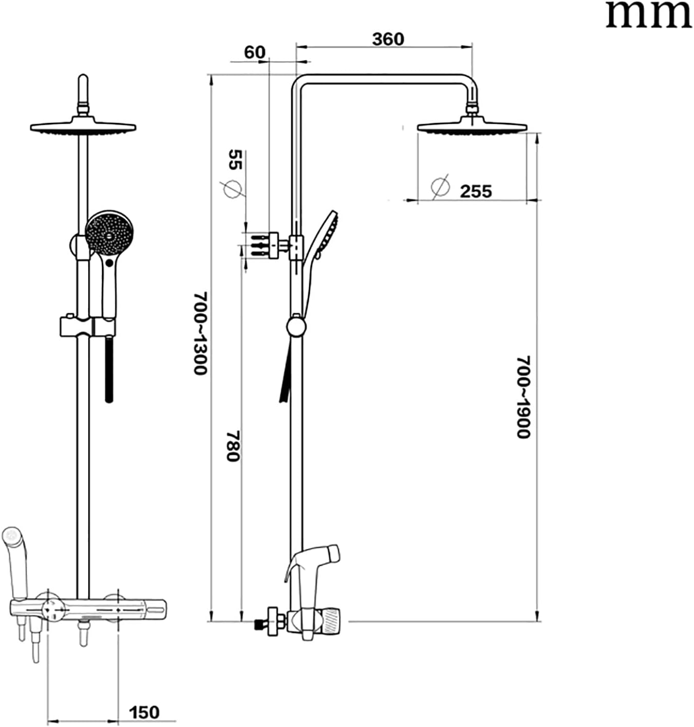 Rain Shower System with 10 Inch Head 3 Modes Thermostatic Faucet Set