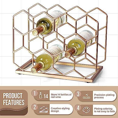 14 Bottle Countertop Wine Rack - Modern Gold Metal Design