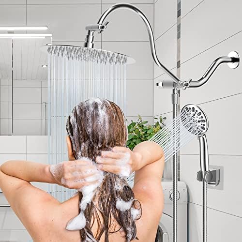 Hibbent All Metal Shower Head Combo with 7 Spray Settings and Adjustable Arm
