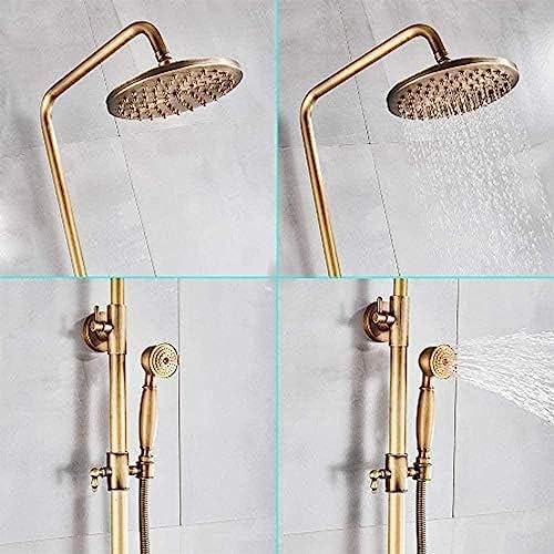 TECKI Antique Brass Shower Faucet Set with Rainfall Head and Handheld Shower