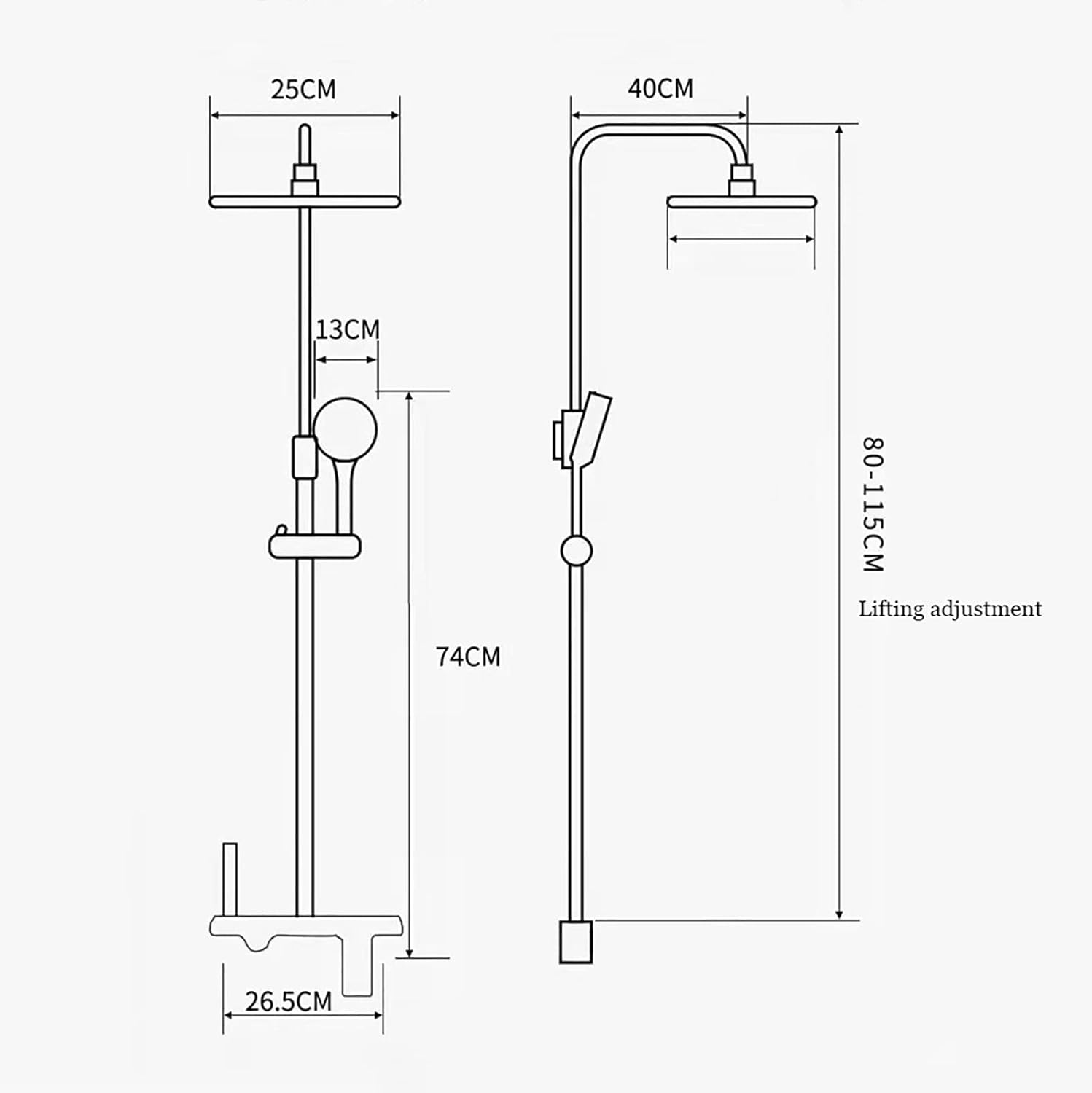 Adjustable Rainfall Shower System with Handheld and Bidet