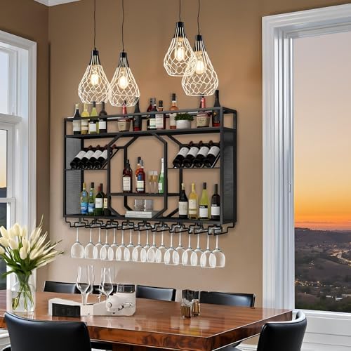 RAJYQODIS 4724in Wall-Mounted Wine Rack Black 1