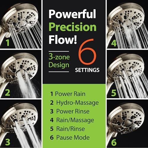 AquaDance High Pressure 6-Setting Handheld Shower Head with Stainless Steel Hose