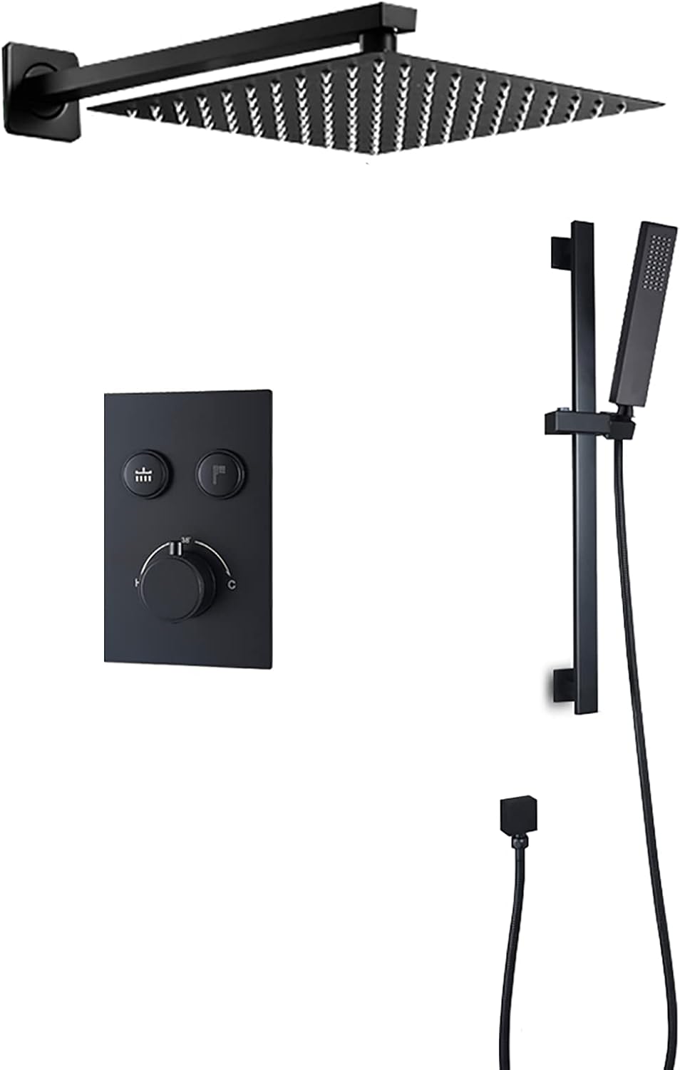 Black Thermostatic Shower Faucet Set with Square Head and Handheld
