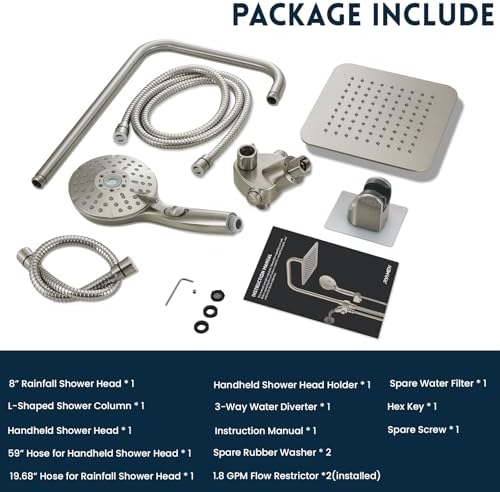 Ryamen Dual Shower Head Combo with 6 Settings and Adjustable Slide Bar 1