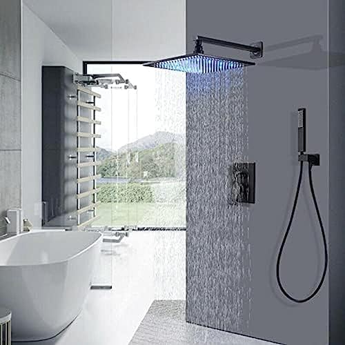 TECKI LED Rainfall Shower Faucet Combination Set - Matte Black