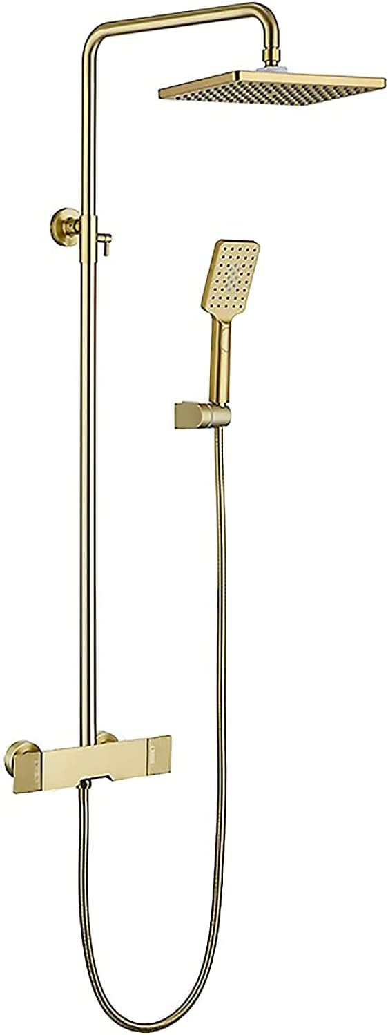 Brushed Gold Shower System Set with Adjustable Height and 3-Setting Handheld