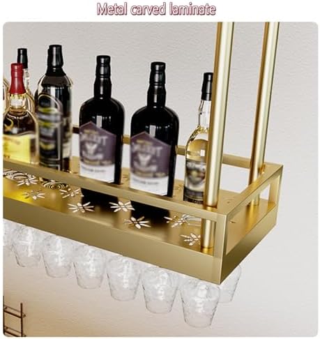 ERICAT Ceiling Wine Rack with Adjustable Poles and Glass Holder