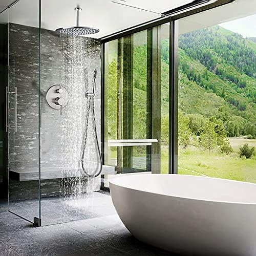Shower Fixtures System with Rain Shower Head and 3-Setting Handheld