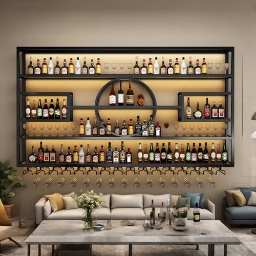 63in Wall Mounted Wine Rack Iron Display Stand for Bar Living Room