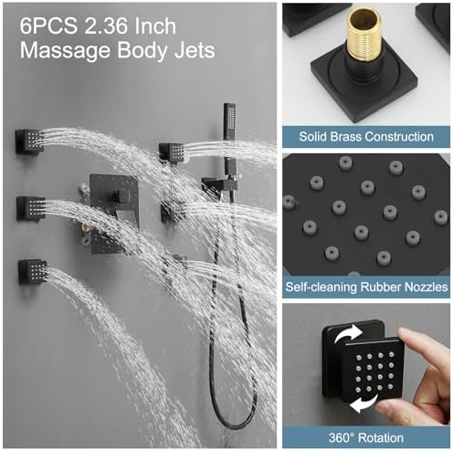 BWE 10 Inch Rain Shower Head with Body Jets and Handheld Sprayer