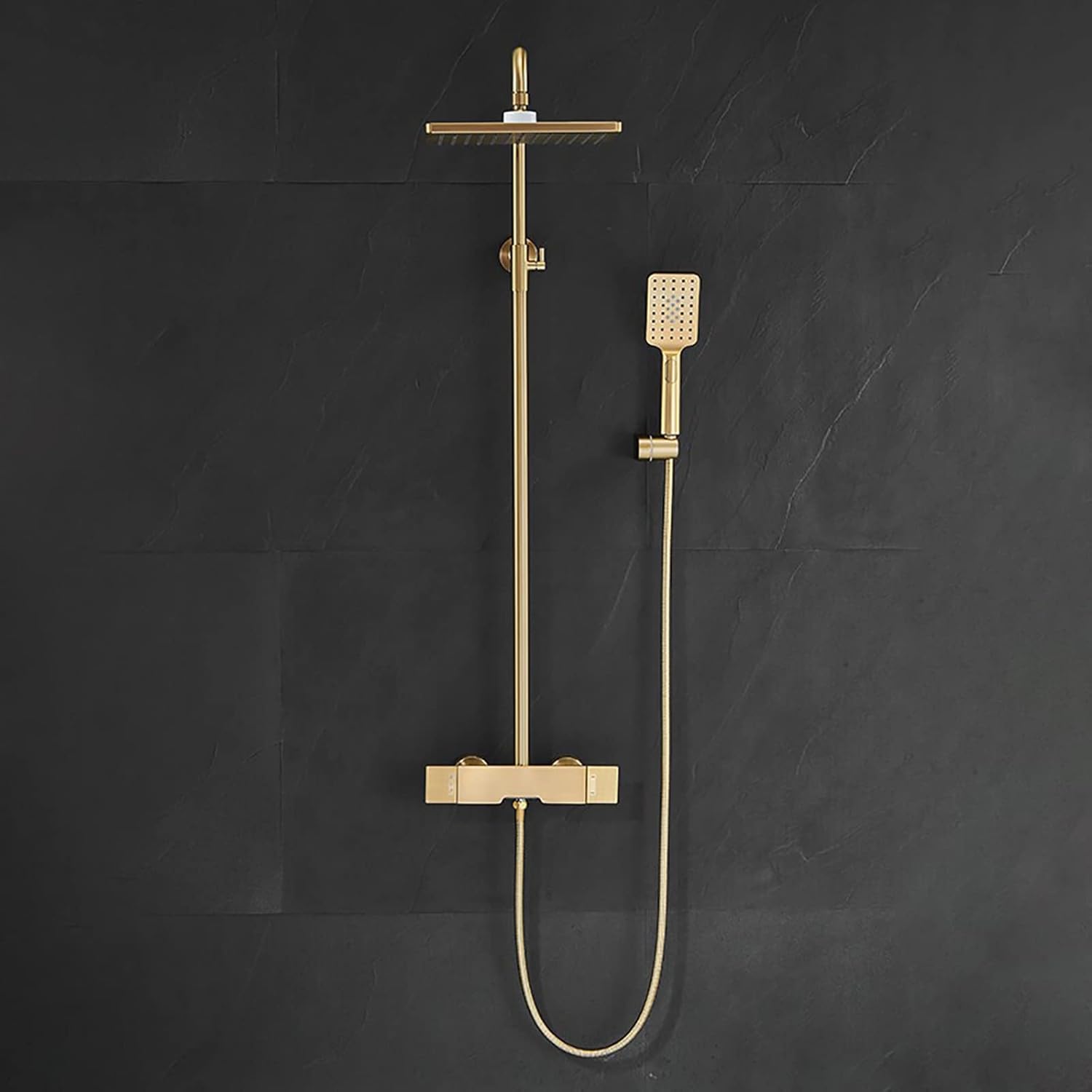 Brushed Gold Shower System Set with Adjustable Height and 3-Setting Handheld