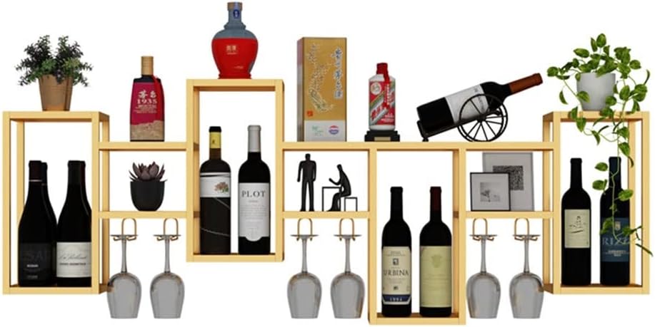 Gold Floating Wall-Mounted Wine Rack with Storage