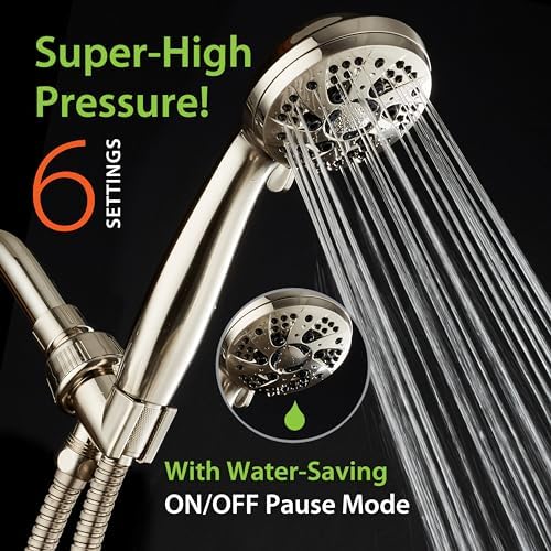 AquaDance High Pressure 6-Setting Handheld Shower Head with Stainless Steel Hose