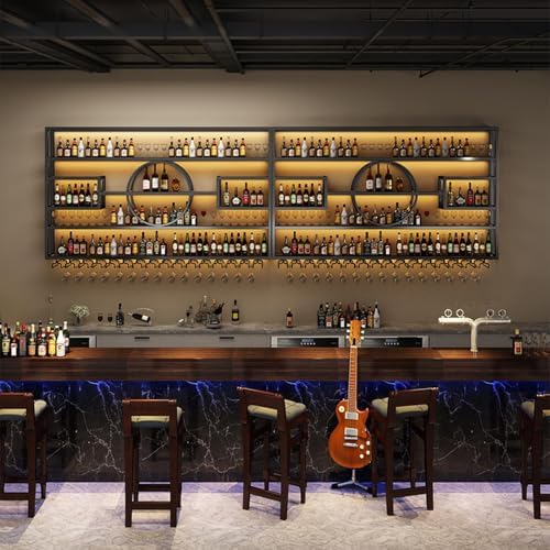 63in Wall Mounted Wine Rack Iron Display Stand for Bar Living Room