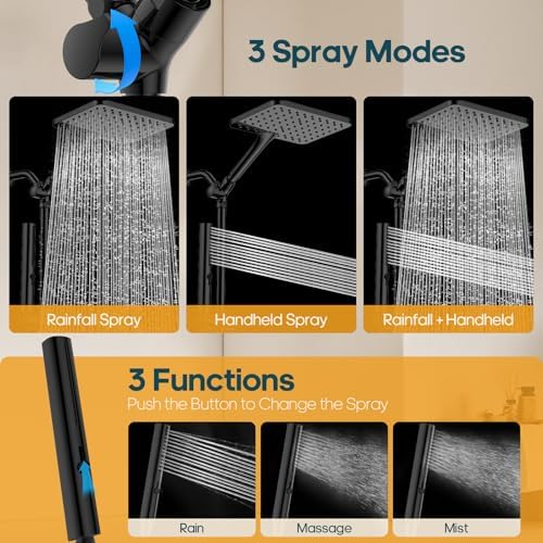 Hombeter 10 Inch Handheld Rain Shower Combo Matte Black