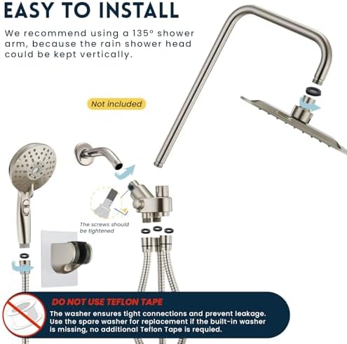 Ryamen Dual Shower Head Combo with 6 Settings and Adjustable Slide Bar 1