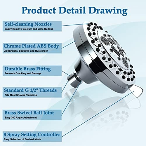 Aiscsc 8 Spray Modes High Pressure Shower Head