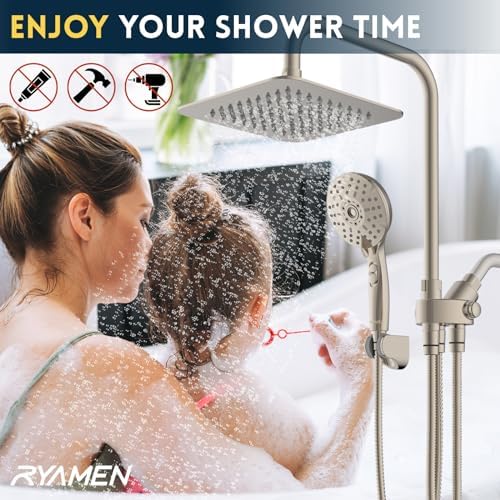 Ryamen Dual Shower Head Combo with 6 Settings and Adjustable Slide Bar 1