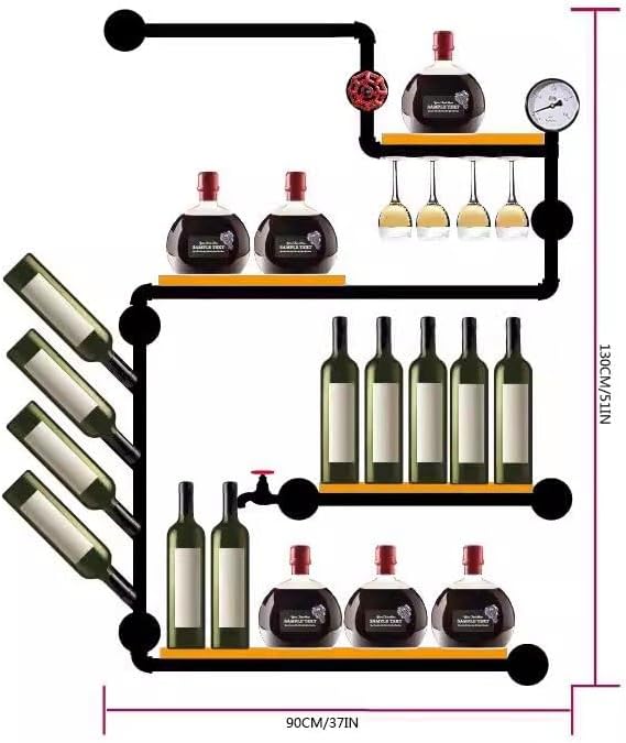 Industrial Style Wall-Mounted Wine Rack with Solid Wood