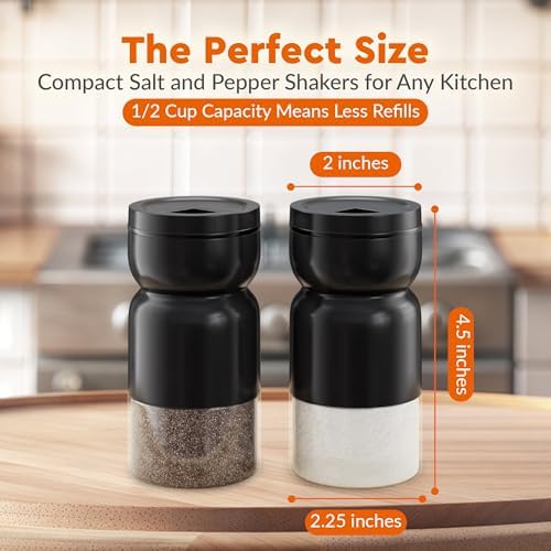HOME EC Salt Pepper Shakers Set with Adjustable Pour Holes - Farmhouse Style