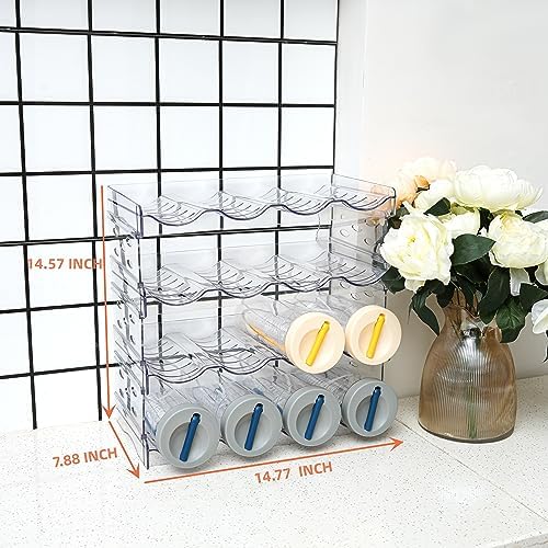 IEEK Clear Plastic Stackable Bottle Rack Holds 16 Bottles 4 Pack
