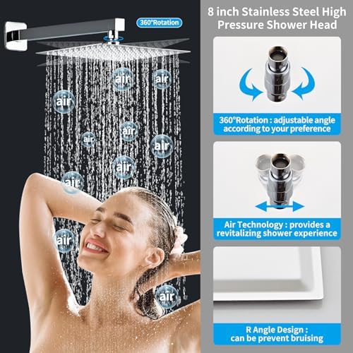 Hamckay 8 Inch Chrome Shower Faucet Set