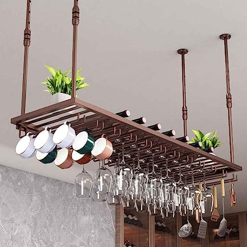 Brass Hanging Wine Rack with Adjustable Glass Holder