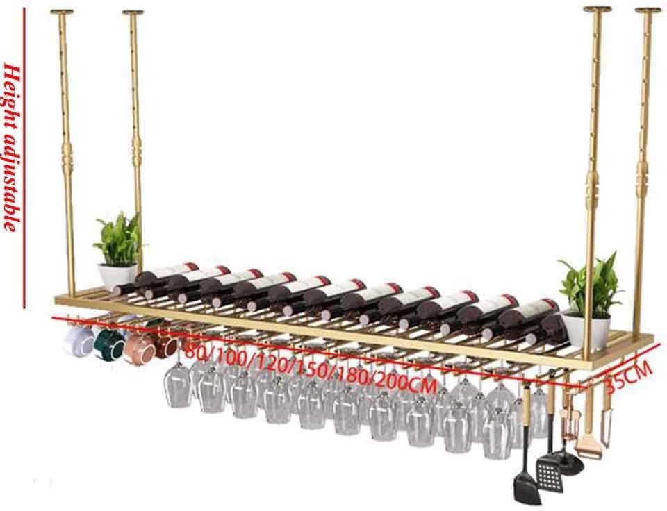 Brass Hanging Wine Rack with Adjustable Glass Holder