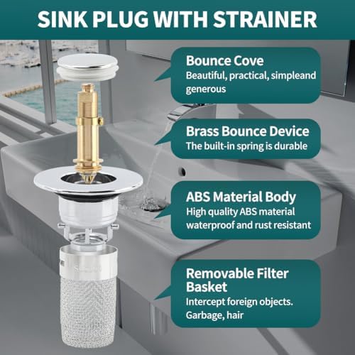 EMVANV 2pcs Pop-up Sink Stopper with Hair Catcher