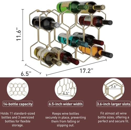 Buruis 14-Bottle Tabletop Wine Rack Gold 1
